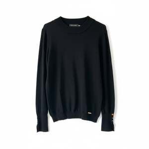 Ivanka Trump Black Crewneck Sweater with Gold Button Cuff Details Size Large